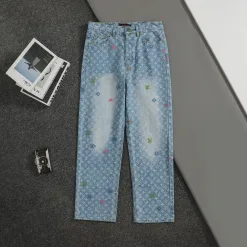 Hochwertige Louis Vuitton Hose Blue Denim Monogramm Luxus