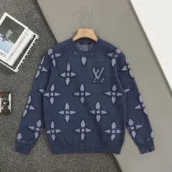 Hochwertiger Louis Vuitton Pullover aus blauer Wolle, klassischer Luxus